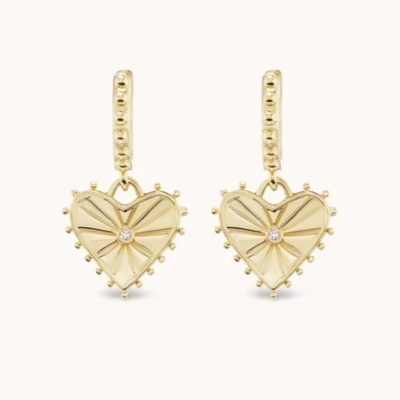 14K Plated Gold Dangle Drop Heart Huggies Earrings untuk Wanita adalah 925 Sterling Silver