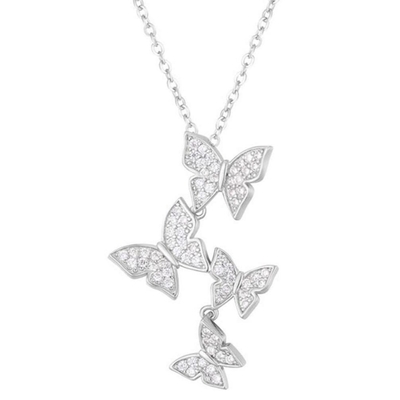 925 Sterling Perak Putih Emas Plated Micron Pave 4 Kupu-kupu Charm Pendant Untuk Wanita
