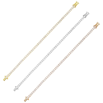 Hot Item 925 Sterling Perak Plating Emas 3mm Kubik Zirconia Tenis Gelang Untuk Wanita