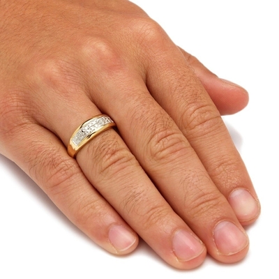 Perak / Kuningan Pria Prong Set Diamond Wedding Ring Di 18k Gold Plating Dengan Pave Berlian
