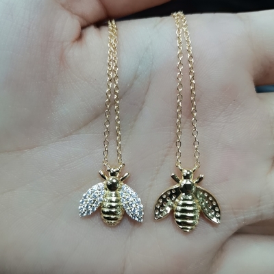 Fashion 18K Gold Plated Bee Pendant Necklace Handmade By 925 Sterling Perhiasan Perak
