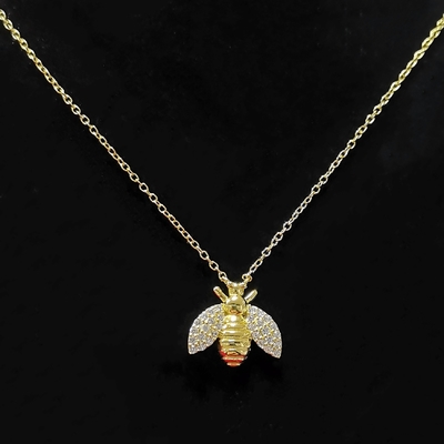 Fashion 18K Gold Plated Bee Pendant Necklace Handmade By 925 Sterling Perhiasan Perak