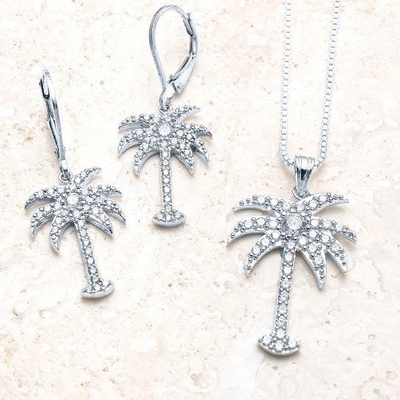 925 Sterling Perak Wanita Drop Earrings Dengan Desain Pohon Sawit Dan Zircon Putih CZ Berlian
