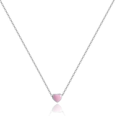 Rhodium dilapisi kecil Pink Heart Hari Valentine Wanita 925 Sterling Silver Pendant