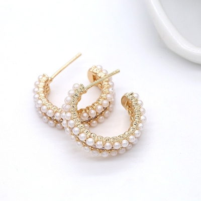 Aksesoris Wanita 925 Sterling Silver Hoop Earrings dengan Mother of Pearl Clear CZ