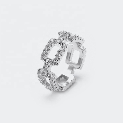 Customized Chain Rings Clear CZ Real Sterling Perak 925 Perhiasan untuk Wanita dan Pria