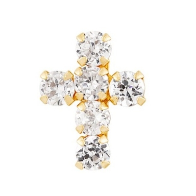 925 Sterling Silver Putih Kubic Zirconia Cross Button Stud Earrings dengan 18K Gold Plating