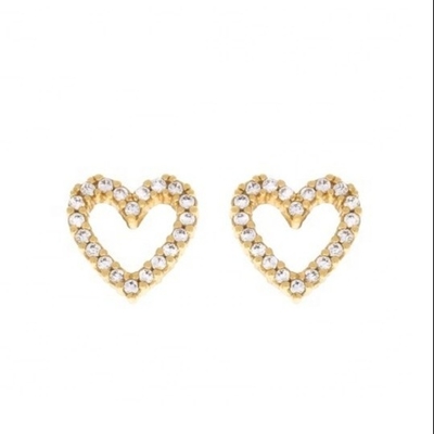 Kuningan/Tembaga/925 Sterling Silver Heart Stud Earrings dengan Full Pave CZ Heart Size 8mm