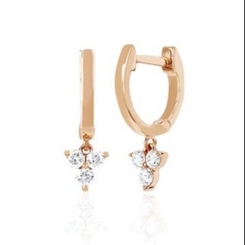 14K Gold Blossom Mini Huggie Diamond Trio Drop Earrings Perhiasan Perak Bahan Utama