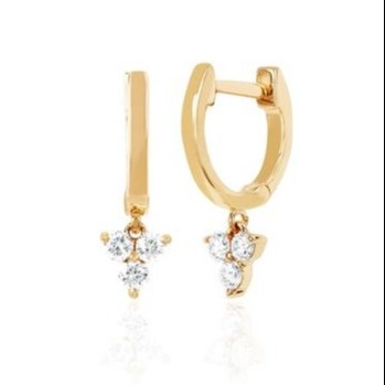 14K Gold Blossom Mini Huggie Diamond Trio Drop Earrings Perhiasan Perak Bahan Utama
