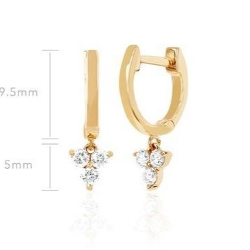 14K Gold Blossom Mini Huggie Diamond Trio Drop Earrings Perhiasan Perak Bahan Utama