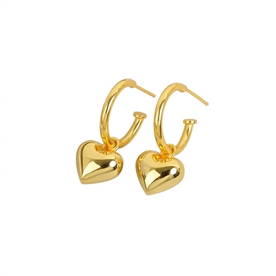 925 Sterling Silver Heart Shape Wanita Gadis Hoop Earrings Perhiasan Berlapis Emas Brasil