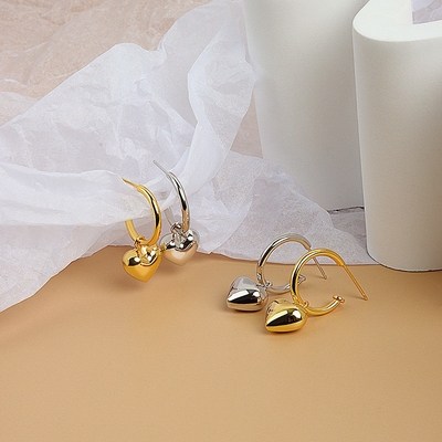 925 Sterling Silver Heart Shape Wanita Gadis Hoop Earrings Perhiasan Berlapis Emas Brasil