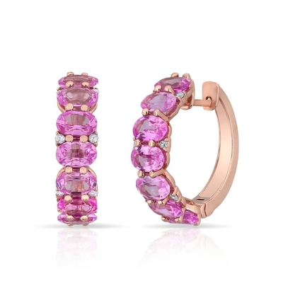 925 Sterling Perak Oval Hijau CZ Wanita Hoop Earrings 18K Emas Half Eternity Band