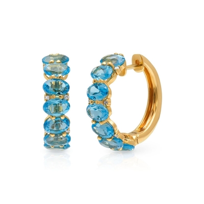 925 Sterling Perak Oval Hijau CZ Wanita Hoop Earrings 18K Emas Half Eternity Band