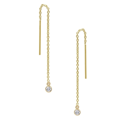 925 Sterling Perak Hanya 18K Gold Plated Wanita Bezel Drop Chain Threader Earring