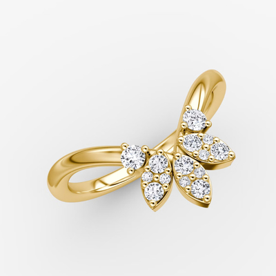 Baru Datang Desain Elegant 925 Sterling Perak 18K Emas Petal Crown Band Cincin