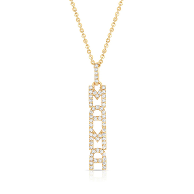 Elegant 925 Sterling Perak 14K Emas MAMA Terapung Long Pendant Kalung