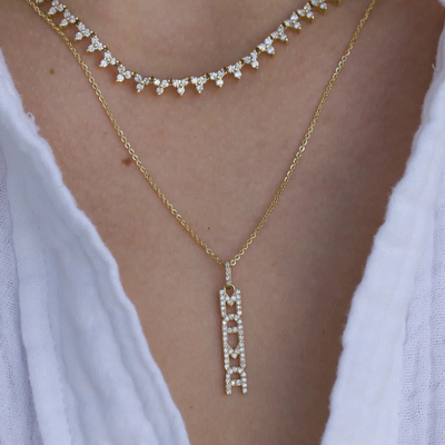 Elegant 925 Sterling Perak 14K Emas MAMA Terapung Long Pendant Kalung