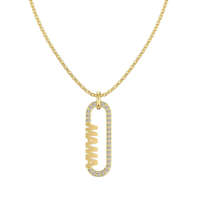 18k Gold Mom paperclip Pendant Kalung di 925 Sterling Silver