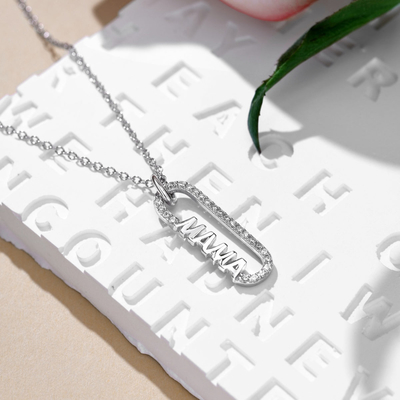 18k Gold Mom paperclip Pendant Kalung di 925 Sterling Silver