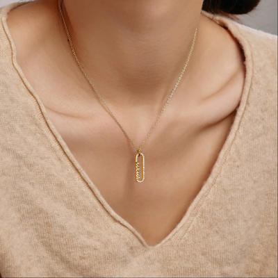 18k Gold Mom paperclip Pendant Kalung di 925 Sterling Silver
