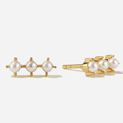18K Gold Plating Pearl Stud Earrings Sterling Silver dengan Logo Disesuaikan