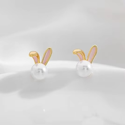 Kelinci Paskah Mutiara Earrings halus Zircon Studs Kelinci wortel Cute Perhiasan Hadiah