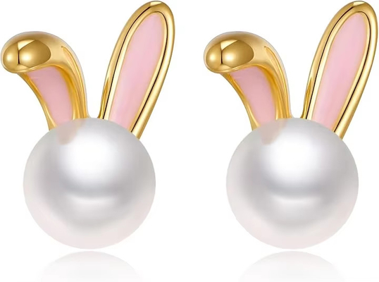 Kelinci Paskah Mutiara Earrings halus Zircon Studs Kelinci wortel Cute Perhiasan Hadiah