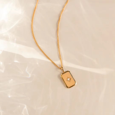 Bintang kecil persegi panjang 925 Sterling Silver Gold Plated Necklace Untuk Anak-anak