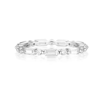 18K emas sederhana modern persegi panjang potong putih CZ 925 Sterling Perak Perempuan Eternal Ring Party Hadiah
