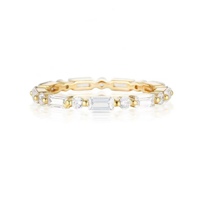 18K emas sederhana modern persegi panjang potong putih CZ 925 Sterling Perak Perempuan Eternal Ring Party Hadiah