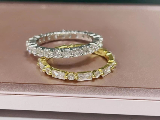 18K emas sederhana modern persegi panjang potong putih CZ 925 Sterling Perak Perempuan Eternal Ring Party Hadiah