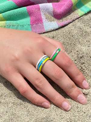Elegant enamel cincin dengan persegi panjang kubik Zirconia 925 Sterling Perhiasan Perhiasan untuk Wanita