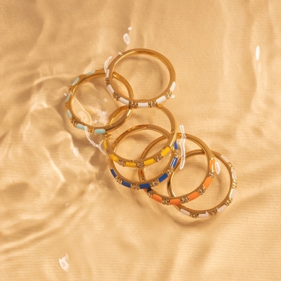 Handcrafted Cube Stackable Rings 18K Gold Plated 925 Sterling Silver with White Enamel Cubic Zirconia Perhiasan Minimalis Hadiah untuk Wanita