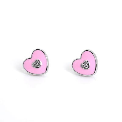 Pernikahan Pink Heart Stud Earrings untuk Set Perhiasan Kalung