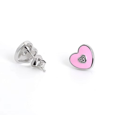 Pernikahan Pink Heart Stud Earrings untuk Set Perhiasan Kalung