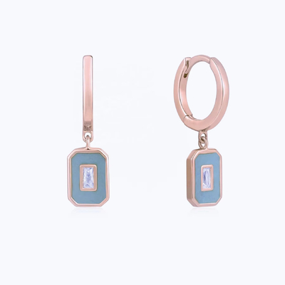 Baguette CZ & Enamel Hoop Earrings 925 Perak 18K Plated Gold, Perhiasan Kerajinan Tangan untuk Wanita