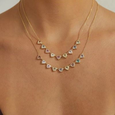 Emas dilapisi buatan tangan Safir berbentuk hati & Kubic Zirconia Strand Kalung Elegant Perhiasan pesta untuk wanita
