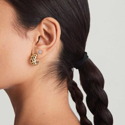 Anting-anting Stud Bulan Sabit Berlapis Emas 18K Rhodium – Anting-anting Hoop Kubah Elegan untuk Wanita, Sempurna untuk Sehari-hari & Pesta