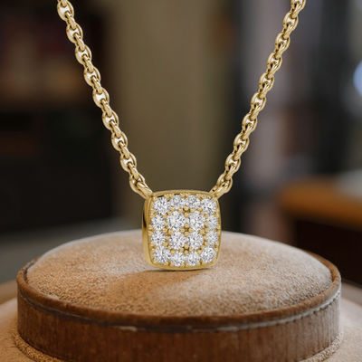 Kalung Liontin Cubic Zirconia Persegi Perak Sterling 925 Lapis Emas 18K