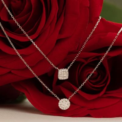 Kalung Liontin Cubic Zirconia Persegi Perak Sterling 925 Lapis Emas 18K