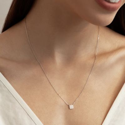 Kalung Liontin Cubic Zirconia Persegi Perak Sterling 925 Lapis Emas 18K