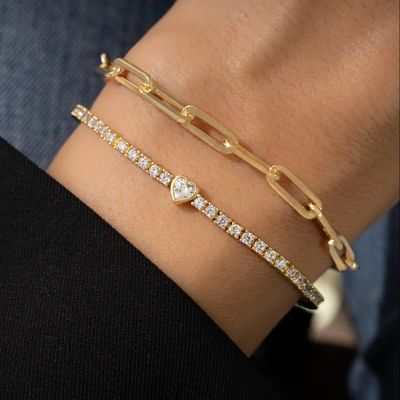 Gelang Tenis Hati Berlapis Emas 14K Perak Sterling 925 dengan Zirkon