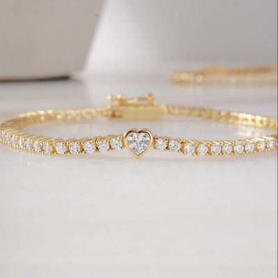 Gelang Tenis Hati Berlapis Emas 14K Perak Sterling 925 dengan Zirkon
