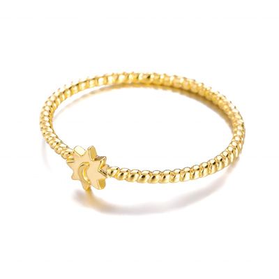 Cincin Bulan Matahari Perak Sterling 925 Lapis Emas 18K Perhiasan Unisex