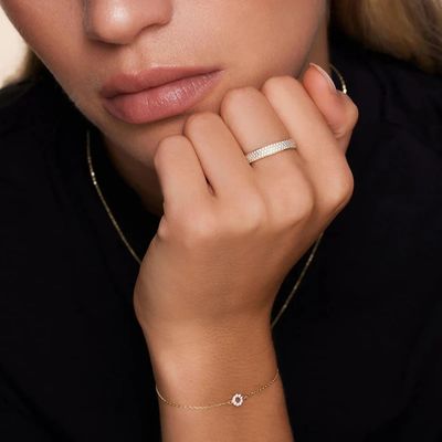 Cincin Setengah Abadi CZ Lapis Emas 18K Perak Sterling 925 untuk Wanita