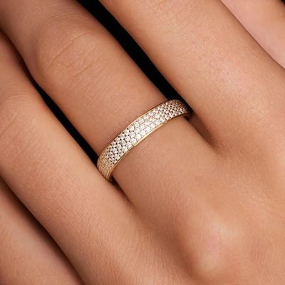 Cincin Setengah Abadi CZ Lapis Emas 18K Perak Sterling 925 untuk Wanita