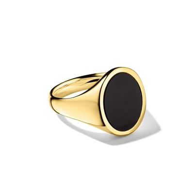 18K Plated Gold Black Onyx 925 Sterling Perak Pria Signet Ring