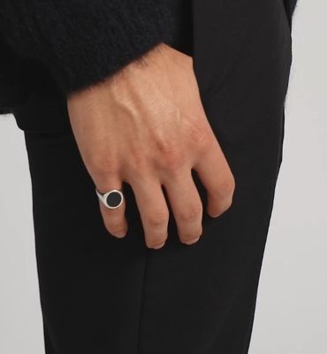 18K Plated Gold Black Onyx 925 Sterling Perak Pria Signet Ring